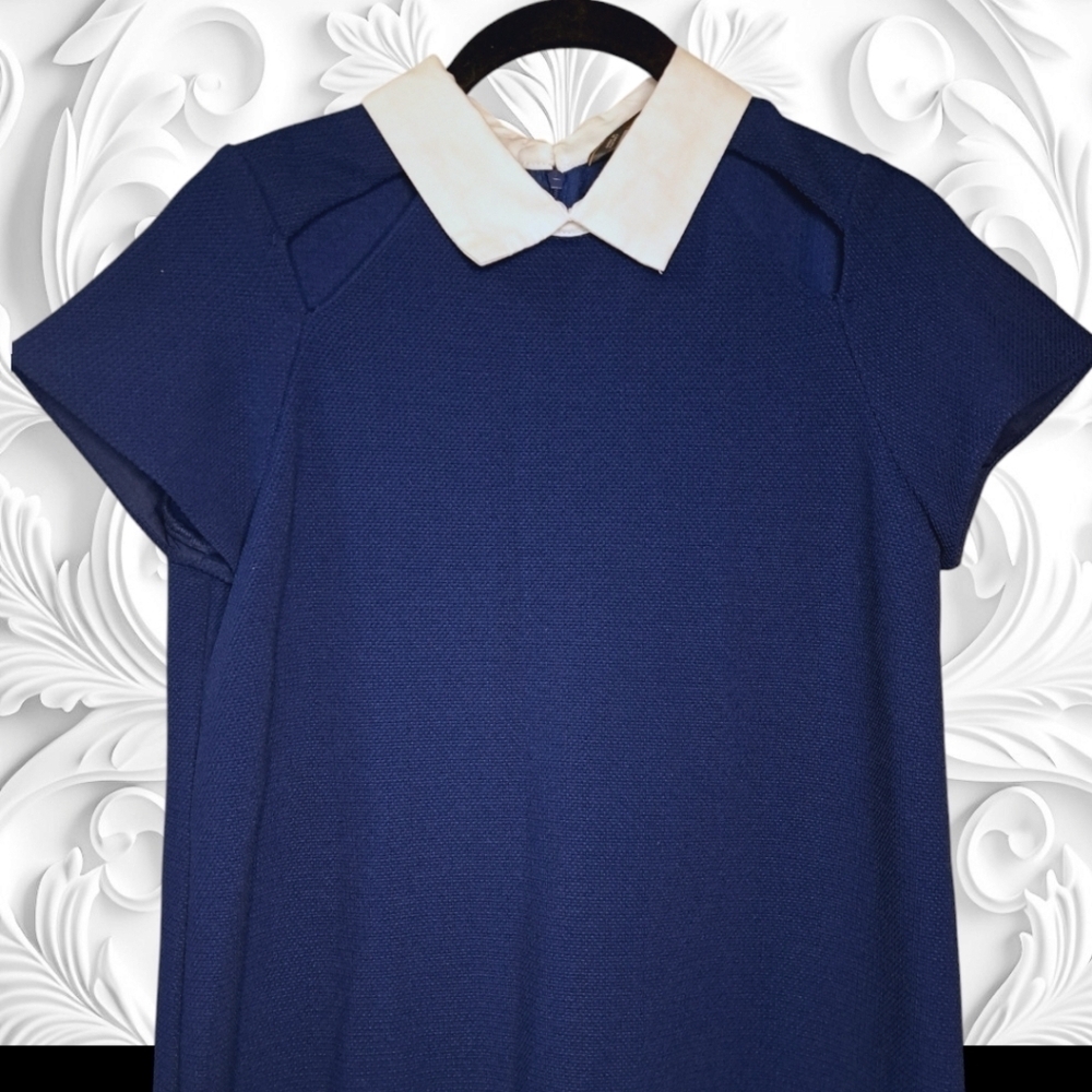 Zara Navy Blue Mini Dress with white Collar Size Small - Picture 2 of 5